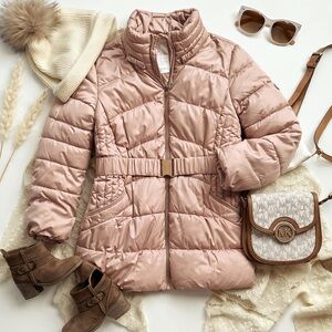 Michael Kors Girls Blush Pink Belted Puffer Jacket Size 6x